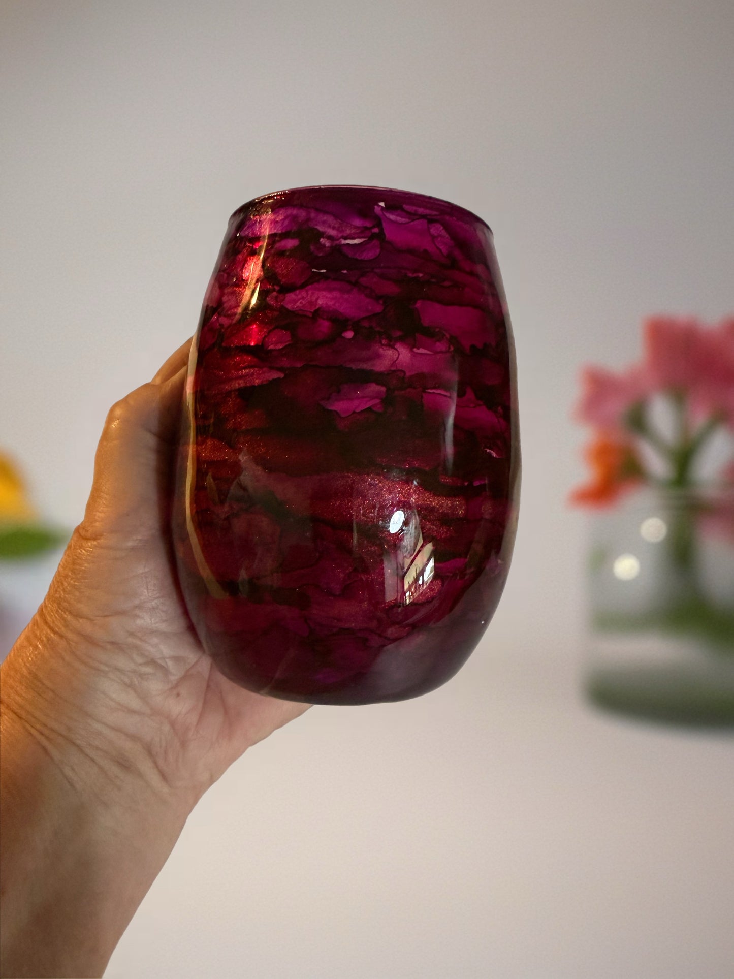 Iris Glow Hand‑Painted Wine Glass