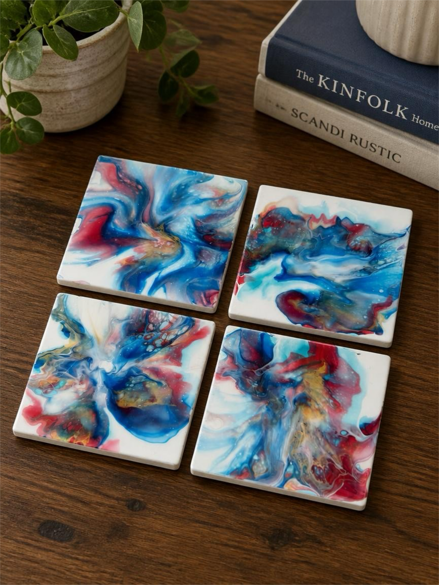 Celestial Swirl Resin Coasters – Vibrant Abstract Drinkware Set