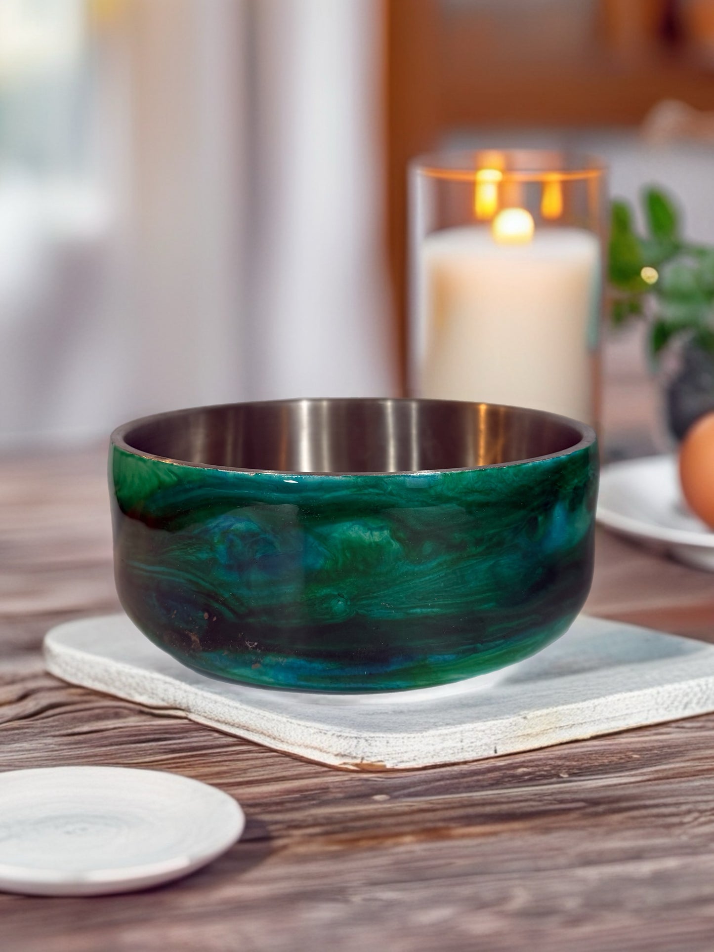 Stainless Steel 60 oz Dog Bowl – Green “Pawsitive Vibes” Design