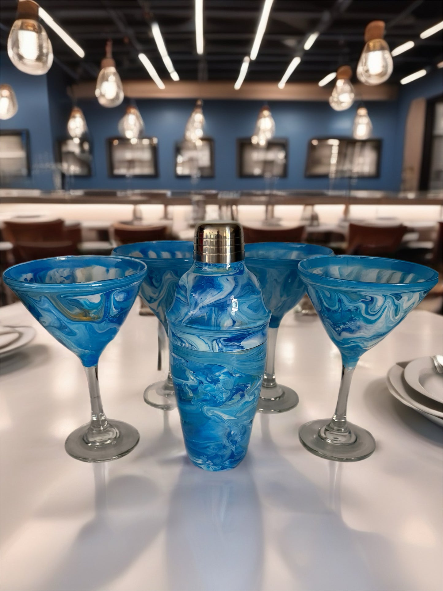 Blue Nebula Cocktail Gift Set – 5-Piece Shaker and Martini Glass Ensemble