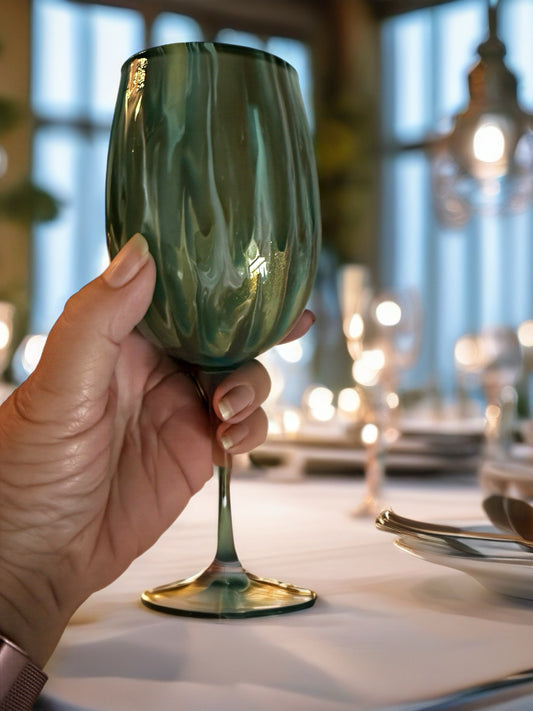 "Earthy Swirl" Hand-Painted Stemmed Wine Glass