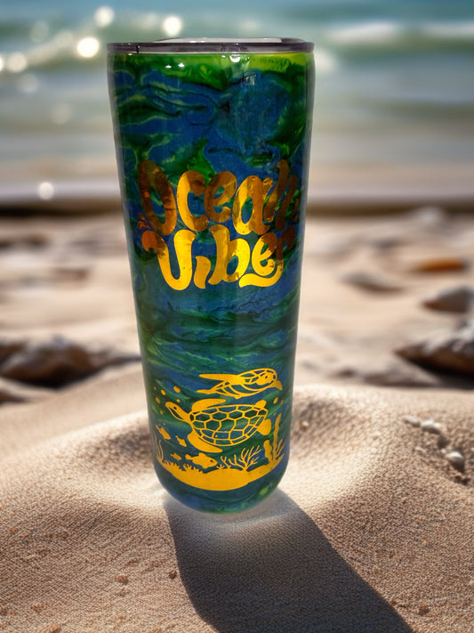 "Ocean Vibes" Sea Turtle Glitter Tumbler