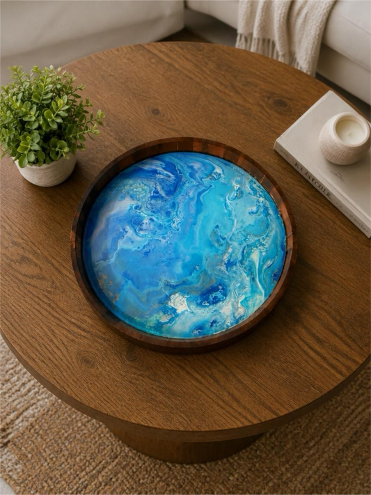 “Celestial Tide” Handcrafted 16‑Inch Wooden Tray