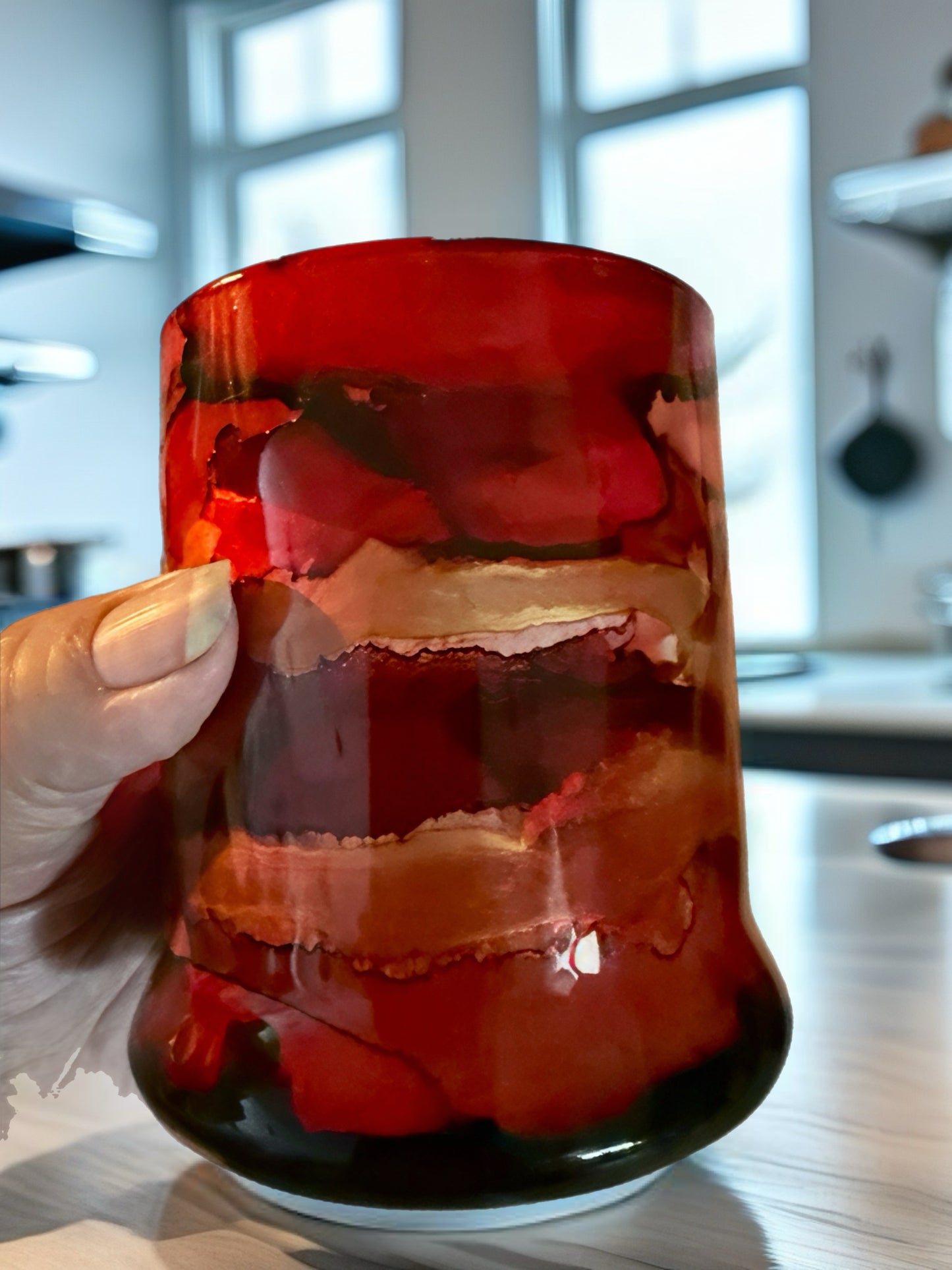 Hand‑Painted Emberstone Whiskey Glass