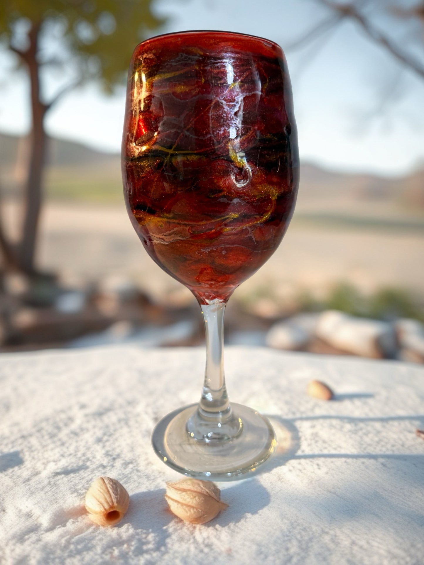 Handcrafted Red, Gold & Black Marbled Wine Goblet