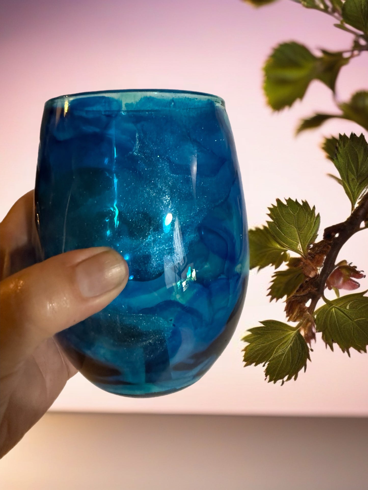 Azure Waters Stemless Artisan Wine Glass