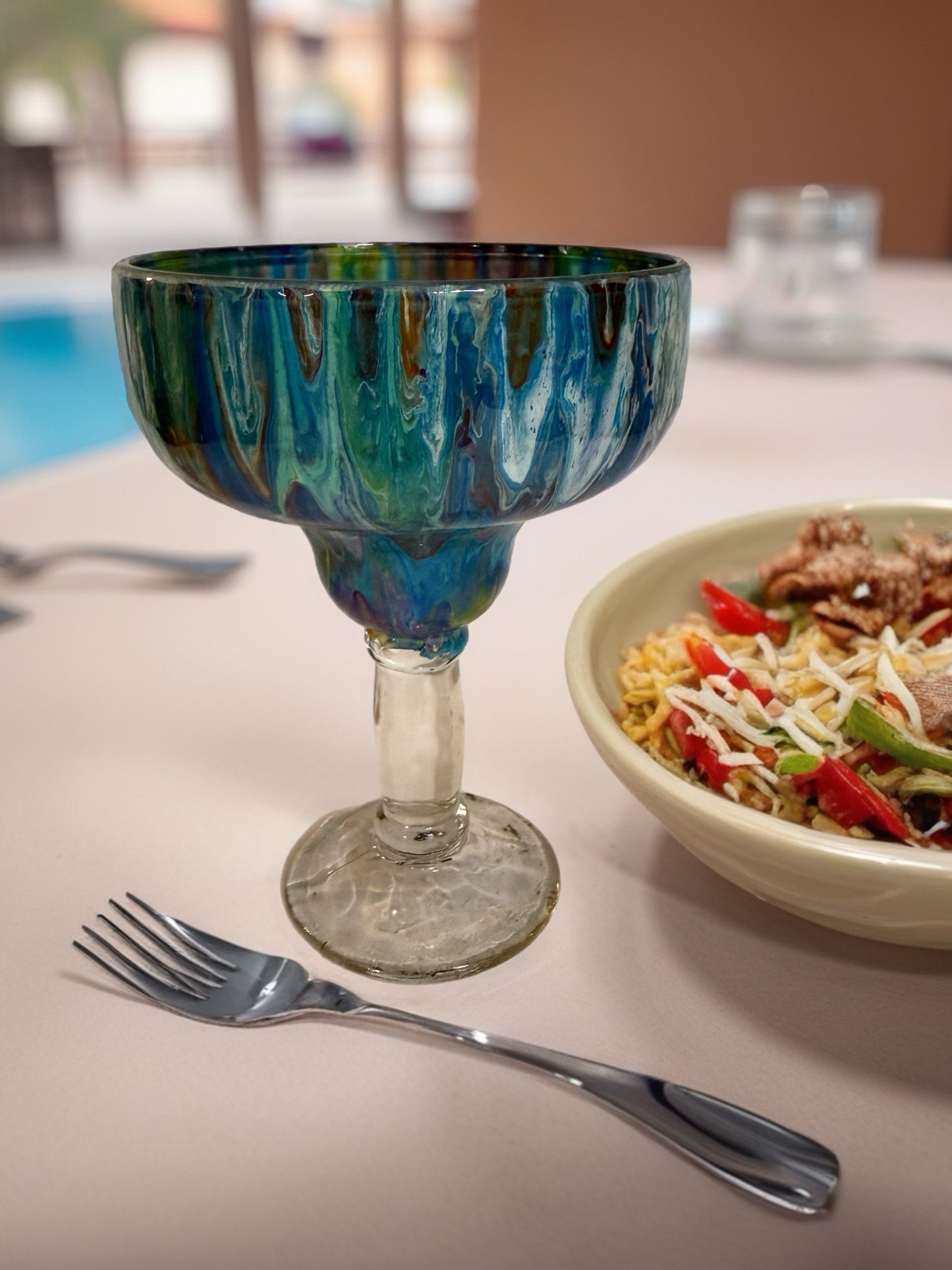Hand‑Painted Teal Margarita Glass