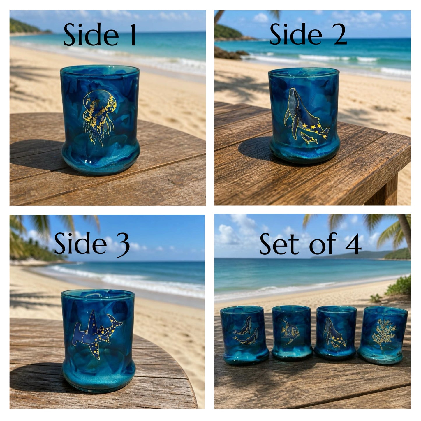 Ocean Realm Gold-Embossed Blue Whiskey Glass