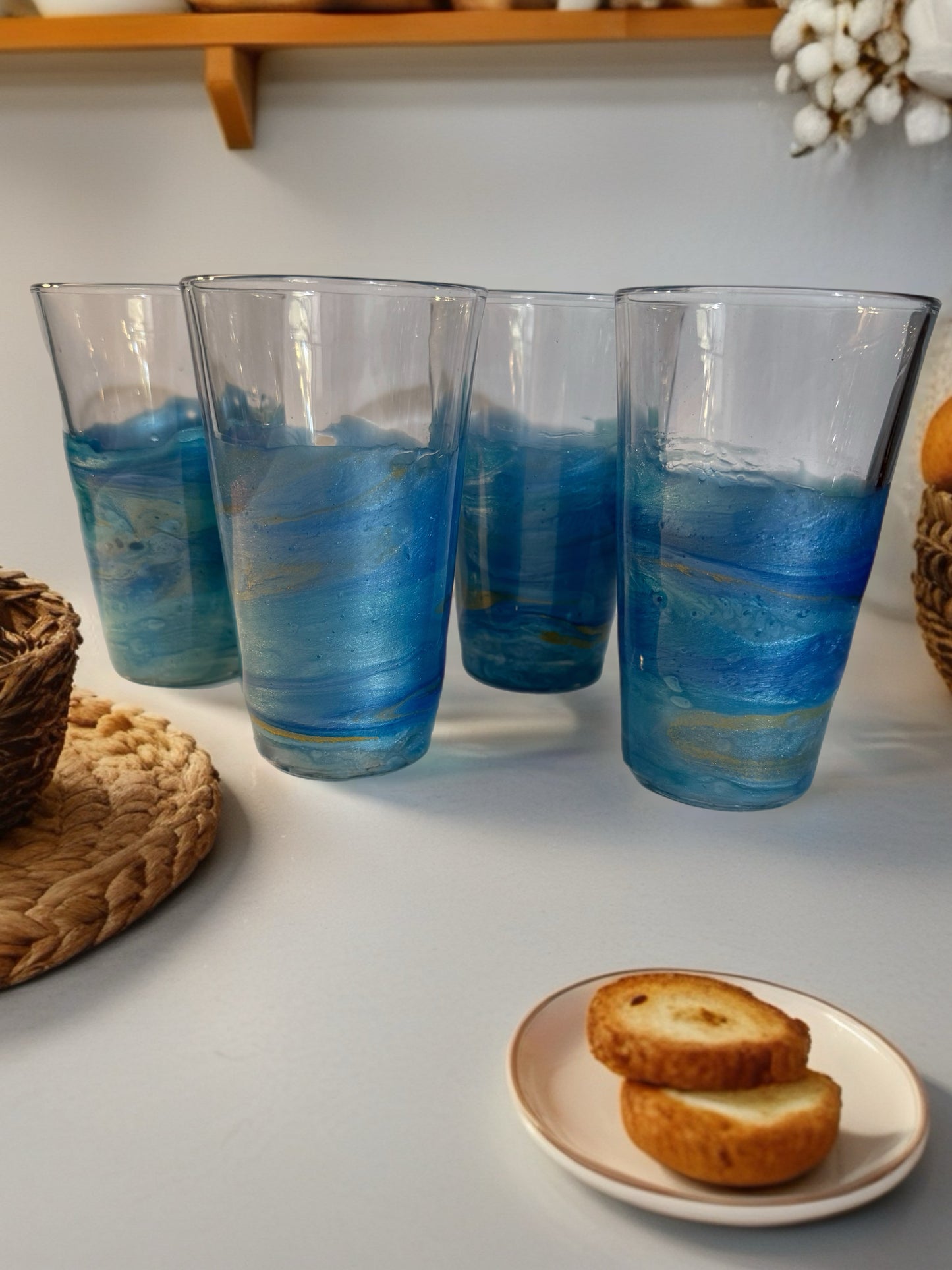 Hand‑Painted Ocean Glow Highball Glass