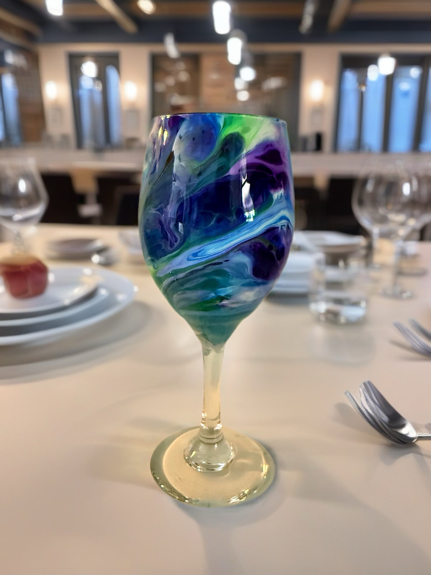 Amethyst & Teal Swirl Wine Glass