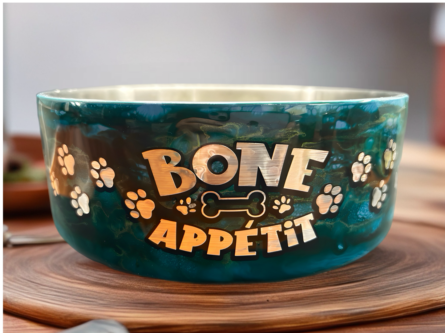 Stainless Steel 60 oz Dog Bowl – “Bone Appétit” Design