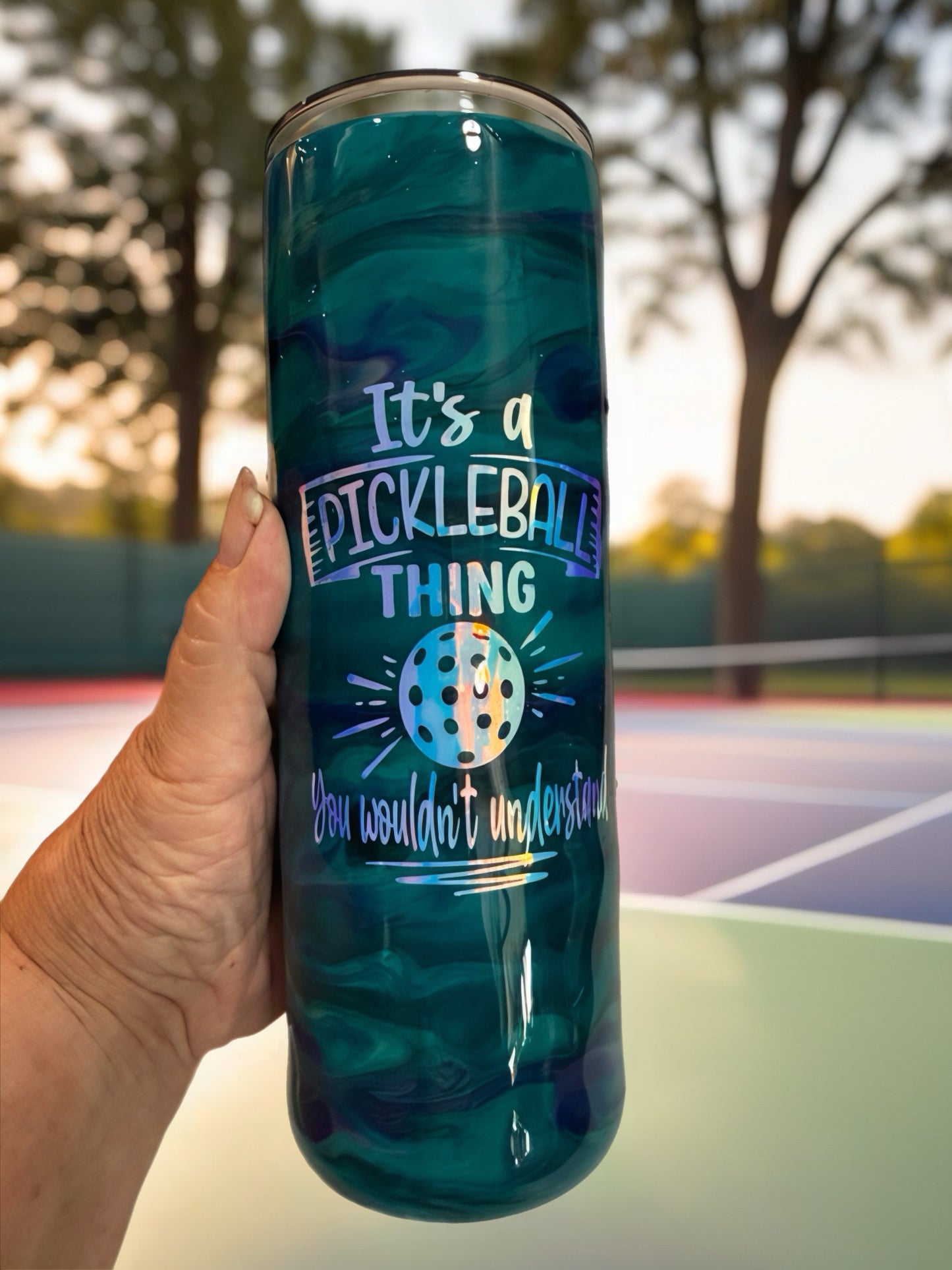 "It's a Pickleball Thing" Holographic Swirl Tumbler