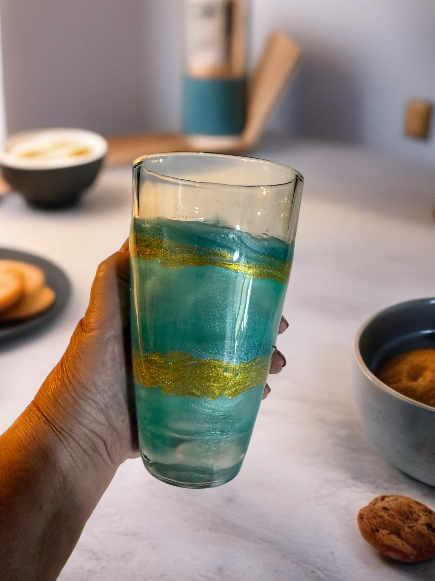 Hand‑Painted Mint Green Glow Highball Glass