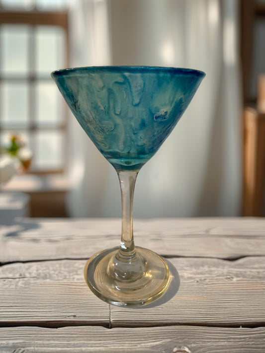 Hand‑Painted Blue Drift Martini Glass