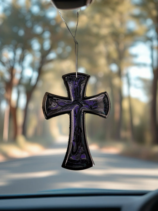 Royal Amethyst Fluid Art 5-Inch Wooden Cross