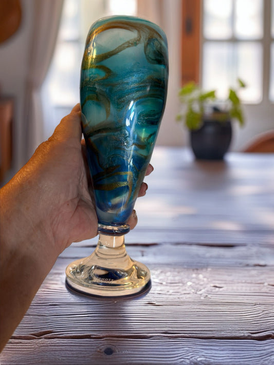 Hand‑Painted Blue Earth Beer Glass
