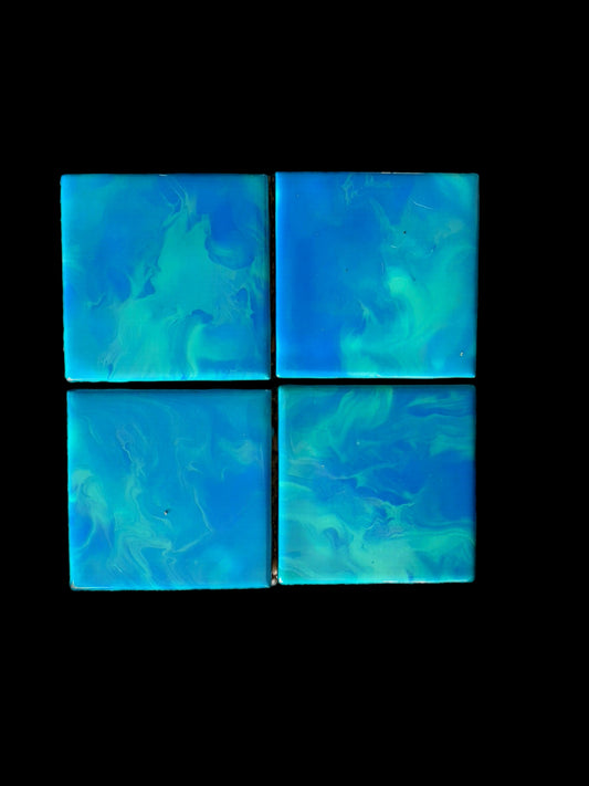 Azure Tides Hand-Painted Resin Coaster Set (4-Piece)