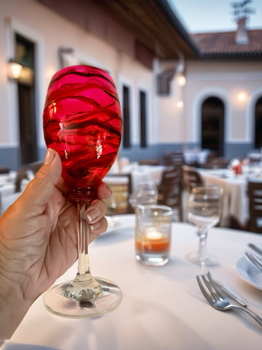 Tuscan Sunset Red Swirl Wine Glass