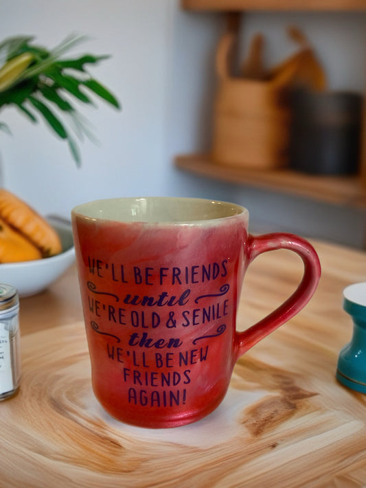 "Forever Friends" Artisan Marbled Crimson Mug