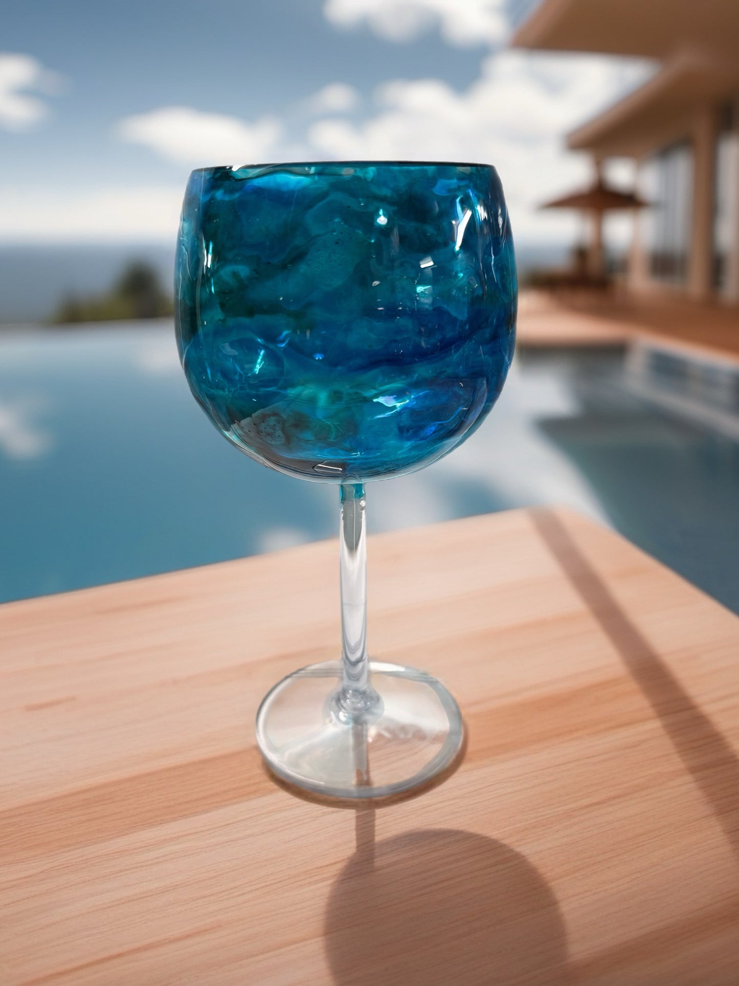 Ocean Swirl Fluid Art Acrylic Wine Glass