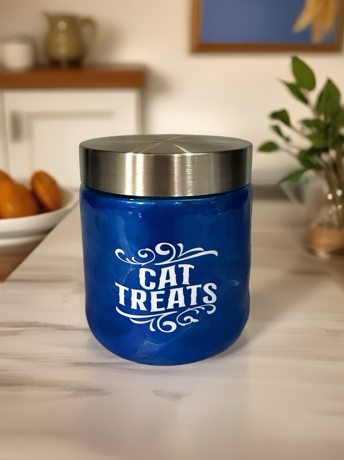 “Cat Treats” Blue Treat Jar