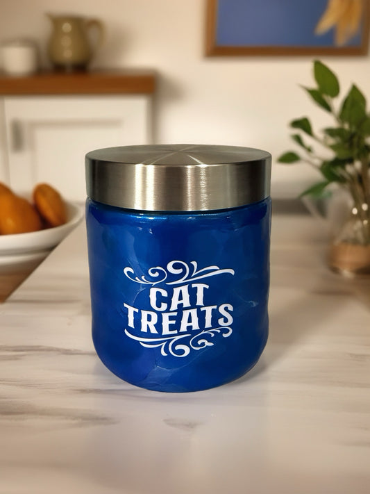 “Cat Treats” Blue Treat Jar