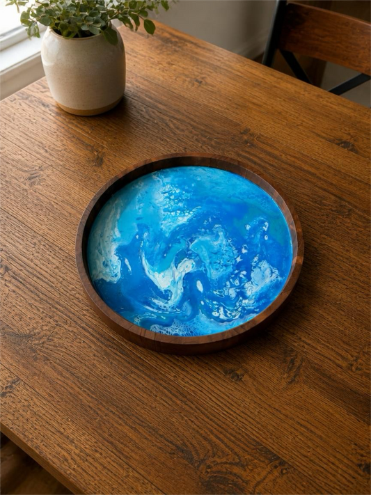 “Ocean Whisper” 12‑Inch Handcrafted Wooden Tray