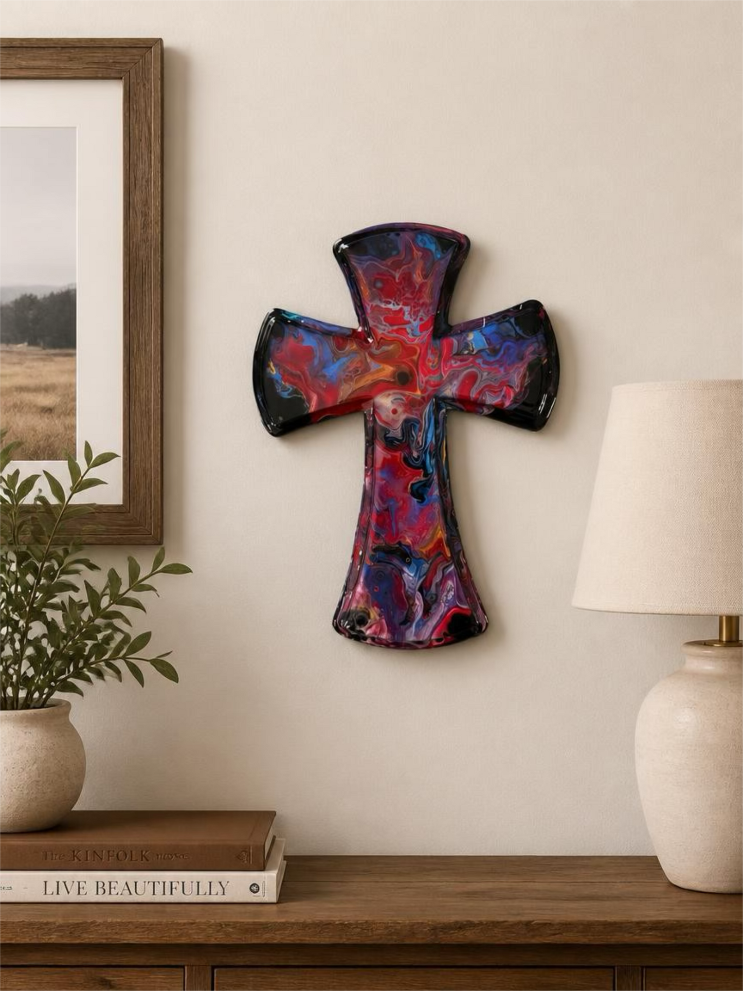 Crimson Night 12-Inch Wood Cross