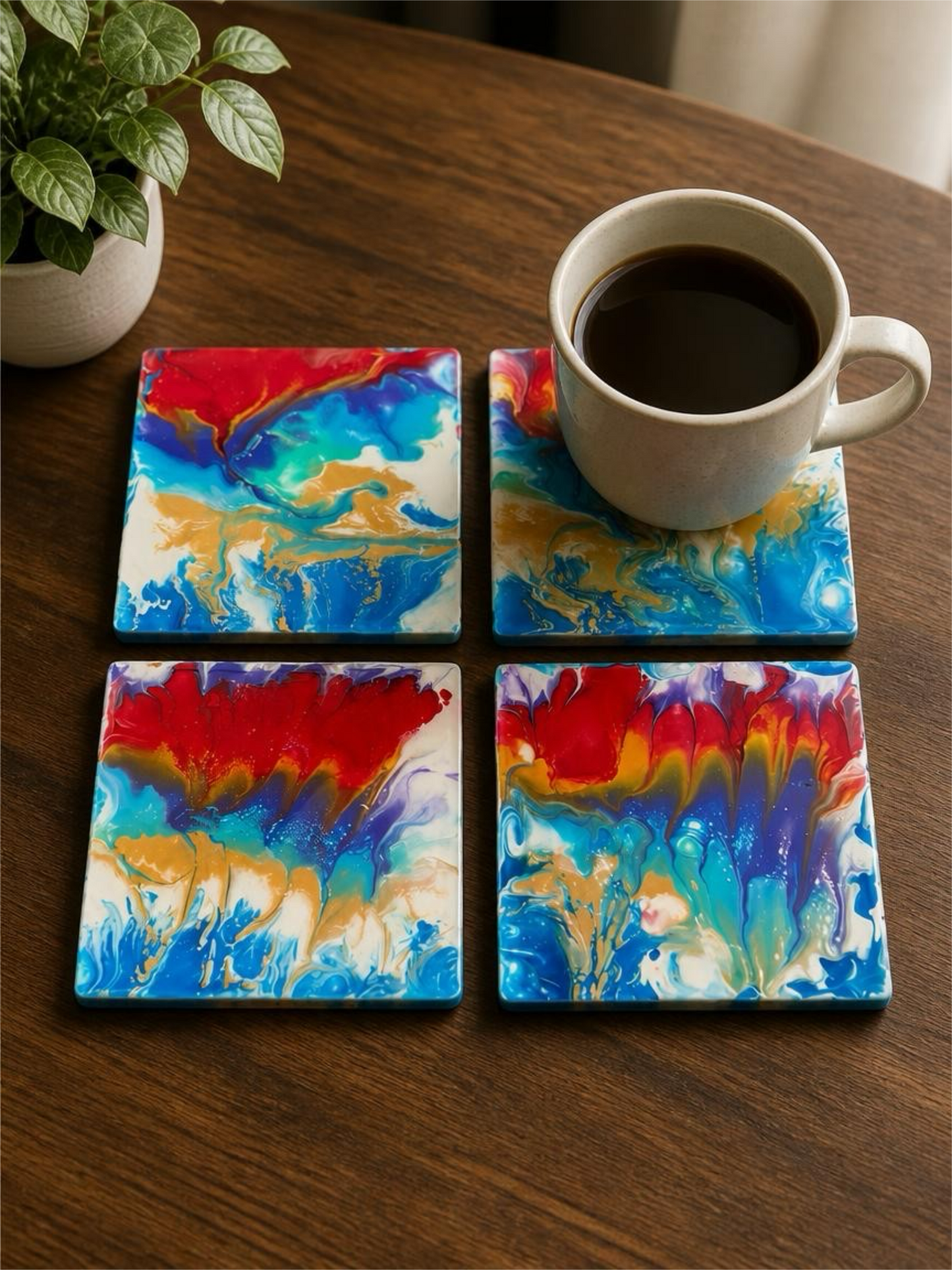 Fiesta Coastline Fluid Art Set of 4 Coasters