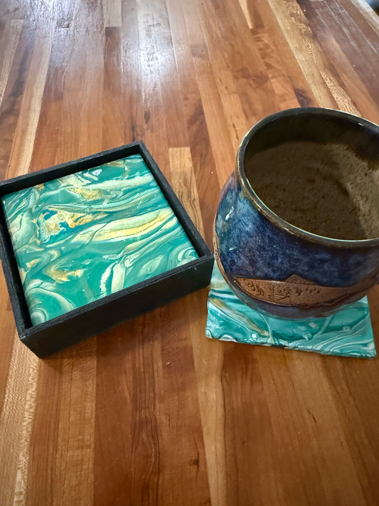Emerald Shore Artisan Coaster Set