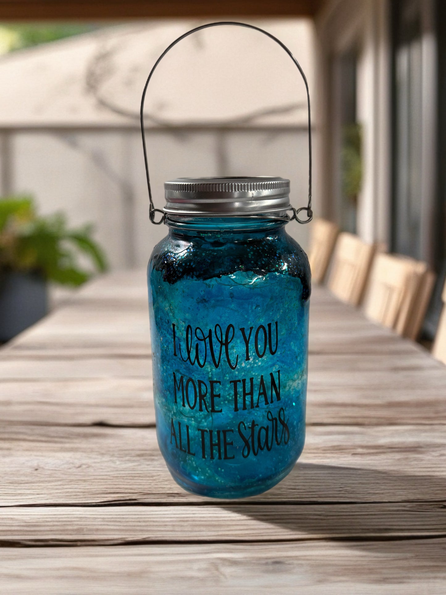 Enchanted Teal "I Love You More" Solar Lantern