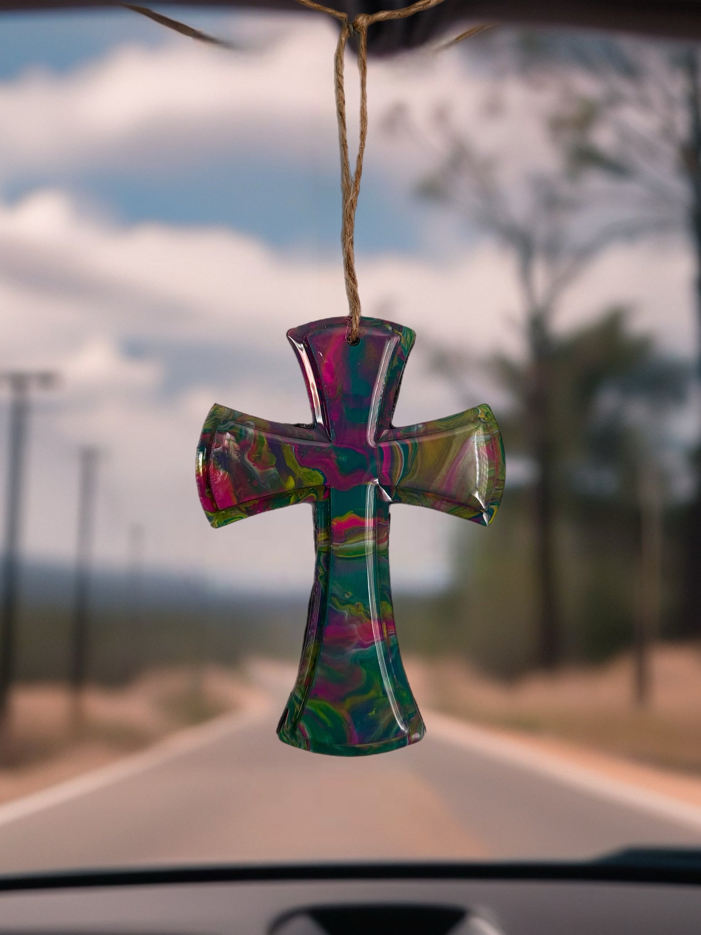 Tropical Oasis Fluid Art 5-Inch Wooden Cross