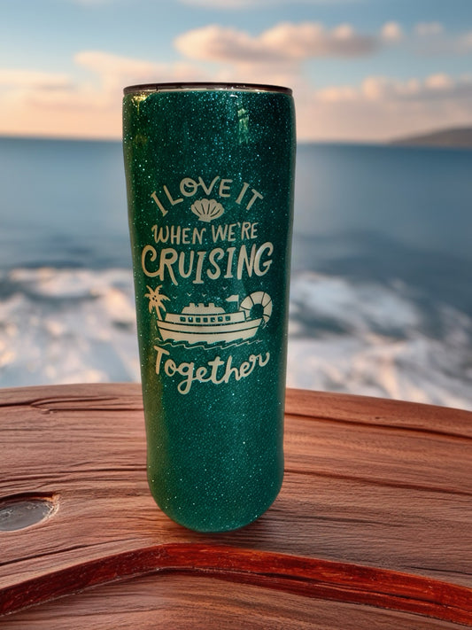 "Cruising Together” Turquoise Glittered Tumbler