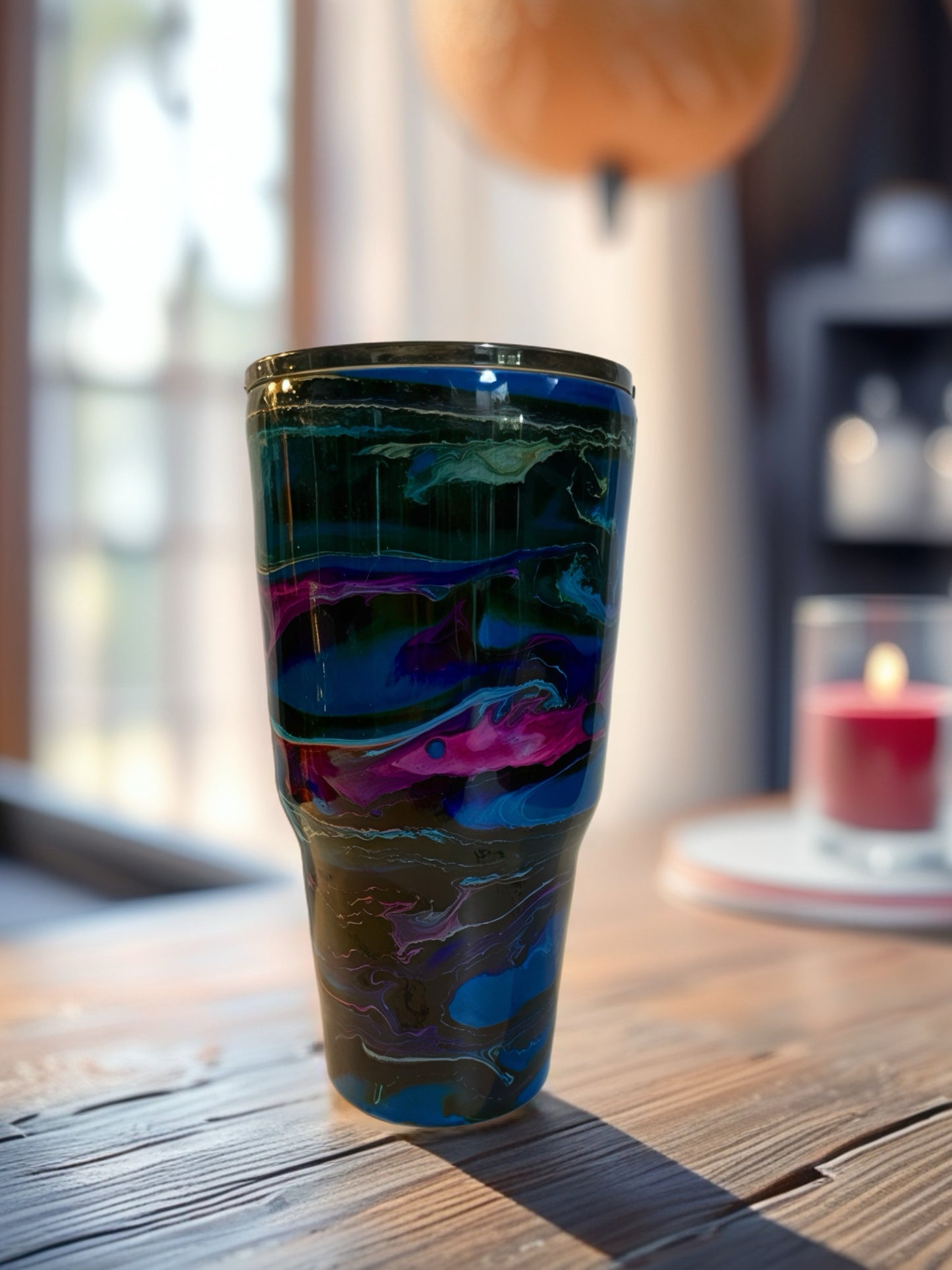 Handcrafted Jewel‑Tone Marbled Stainless Steel Tumbler