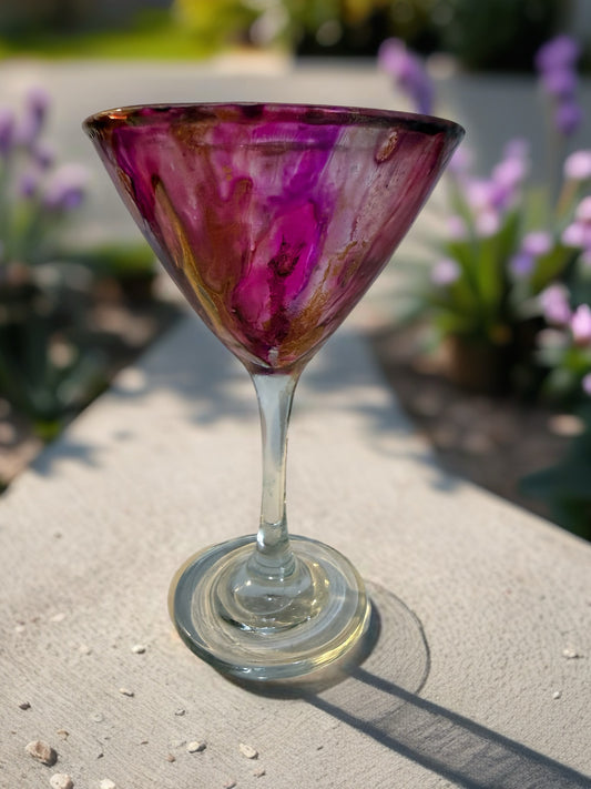 Hand‑Painted Magenta Bloom Martini Glass