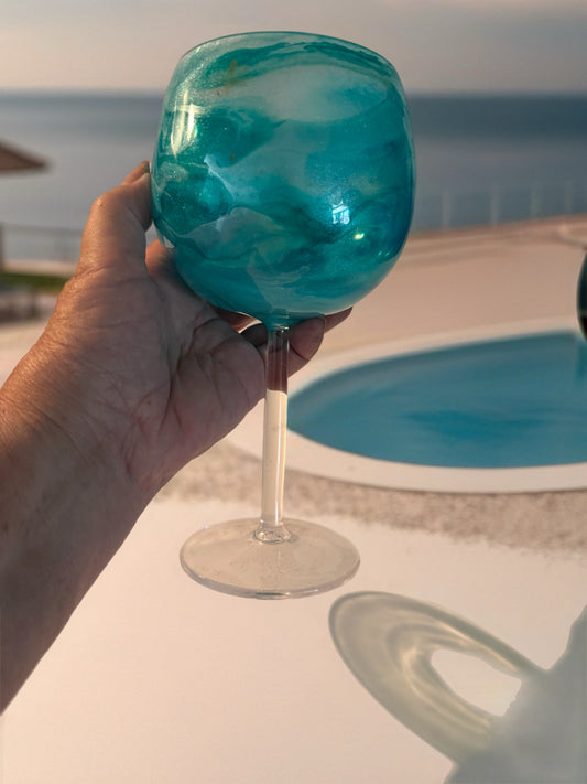Turquoise Marbled Acrylic Wine Glass