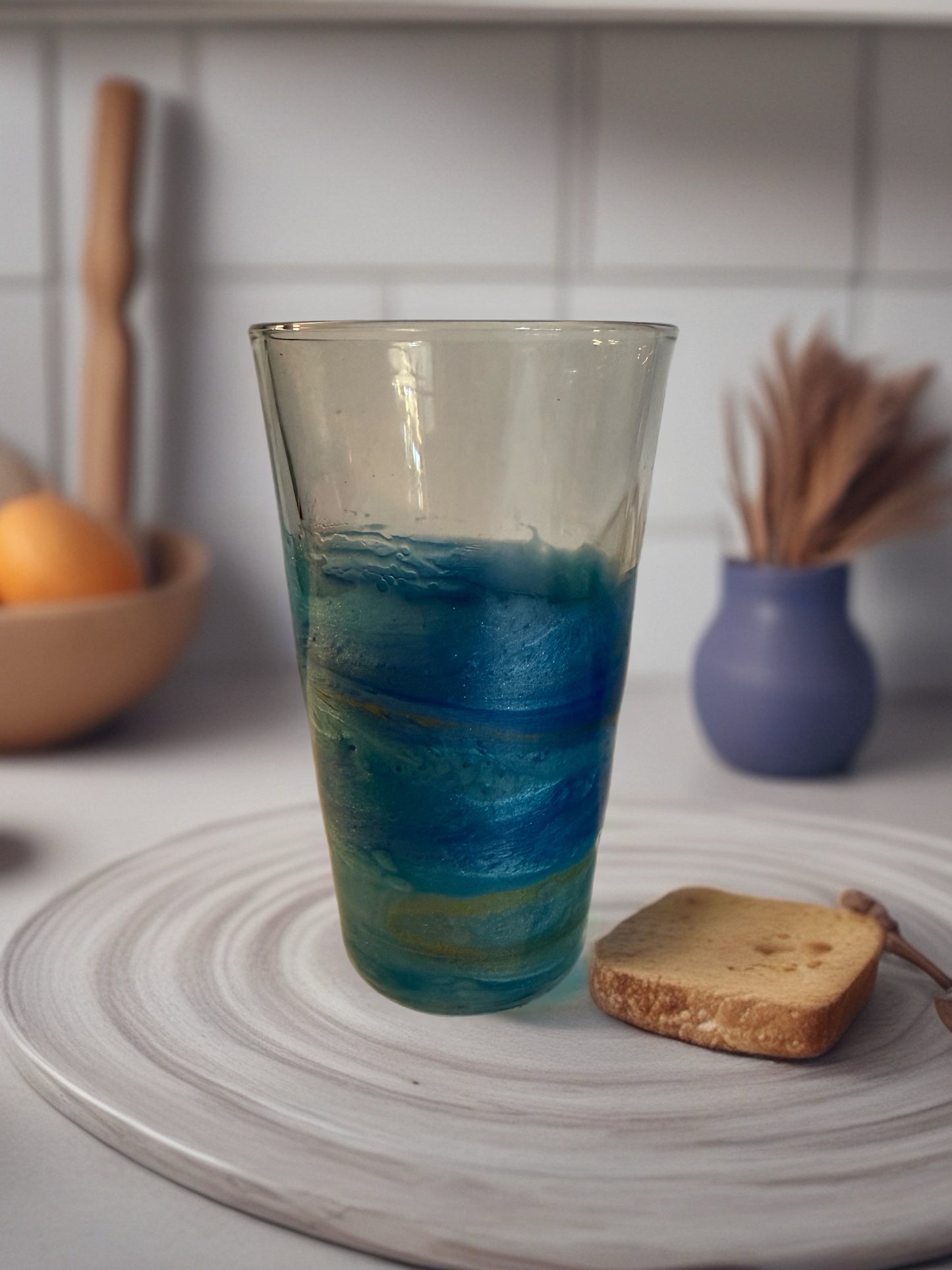 Hand‑Painted Ocean Glow Highball Glass