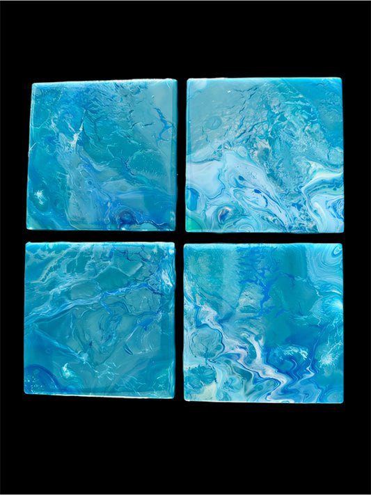 Ocean Breeze Fluid Art Set of 4 Coasters