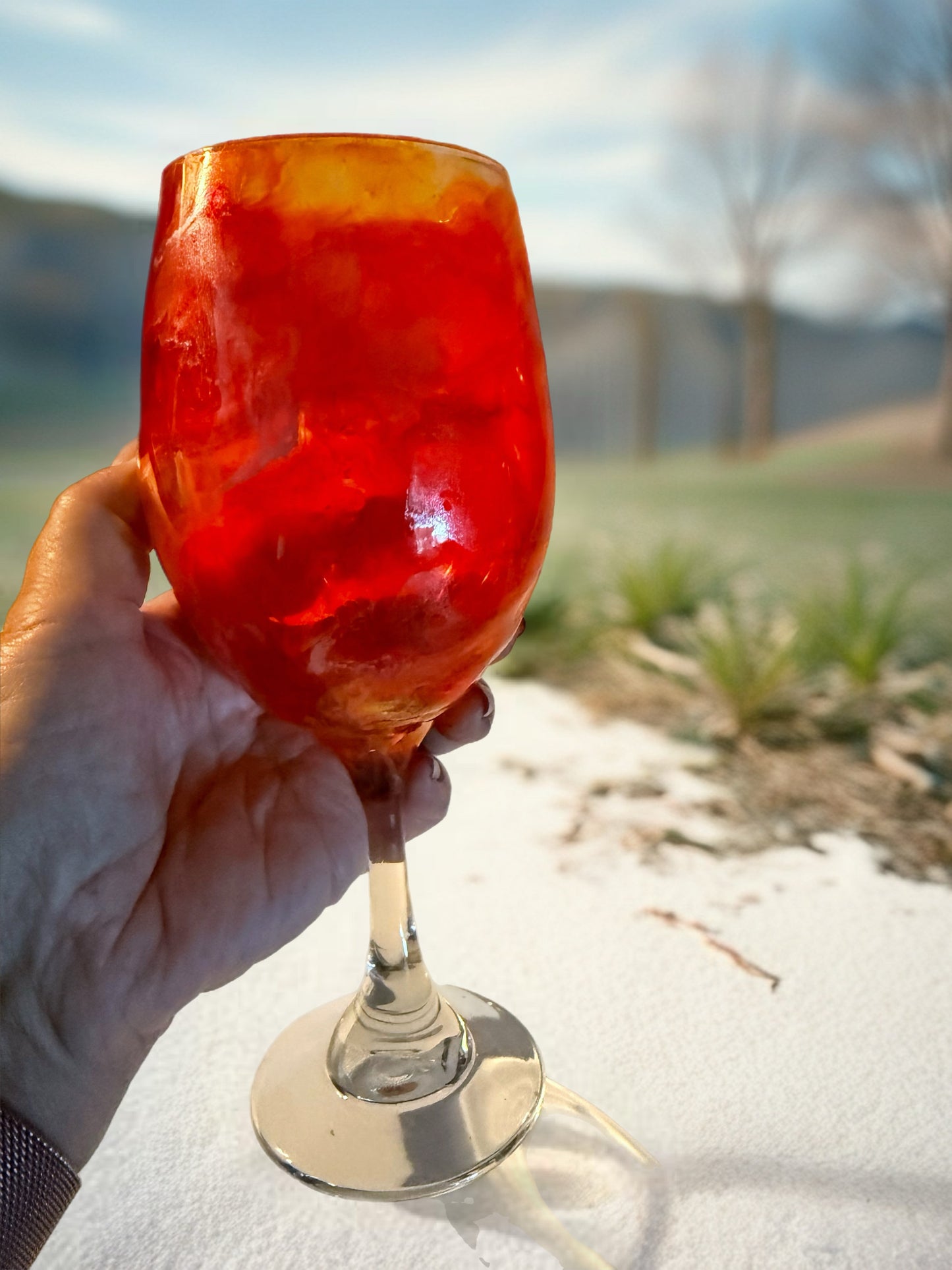 Handcrafted Sunset Red‑Orange Wine Glass