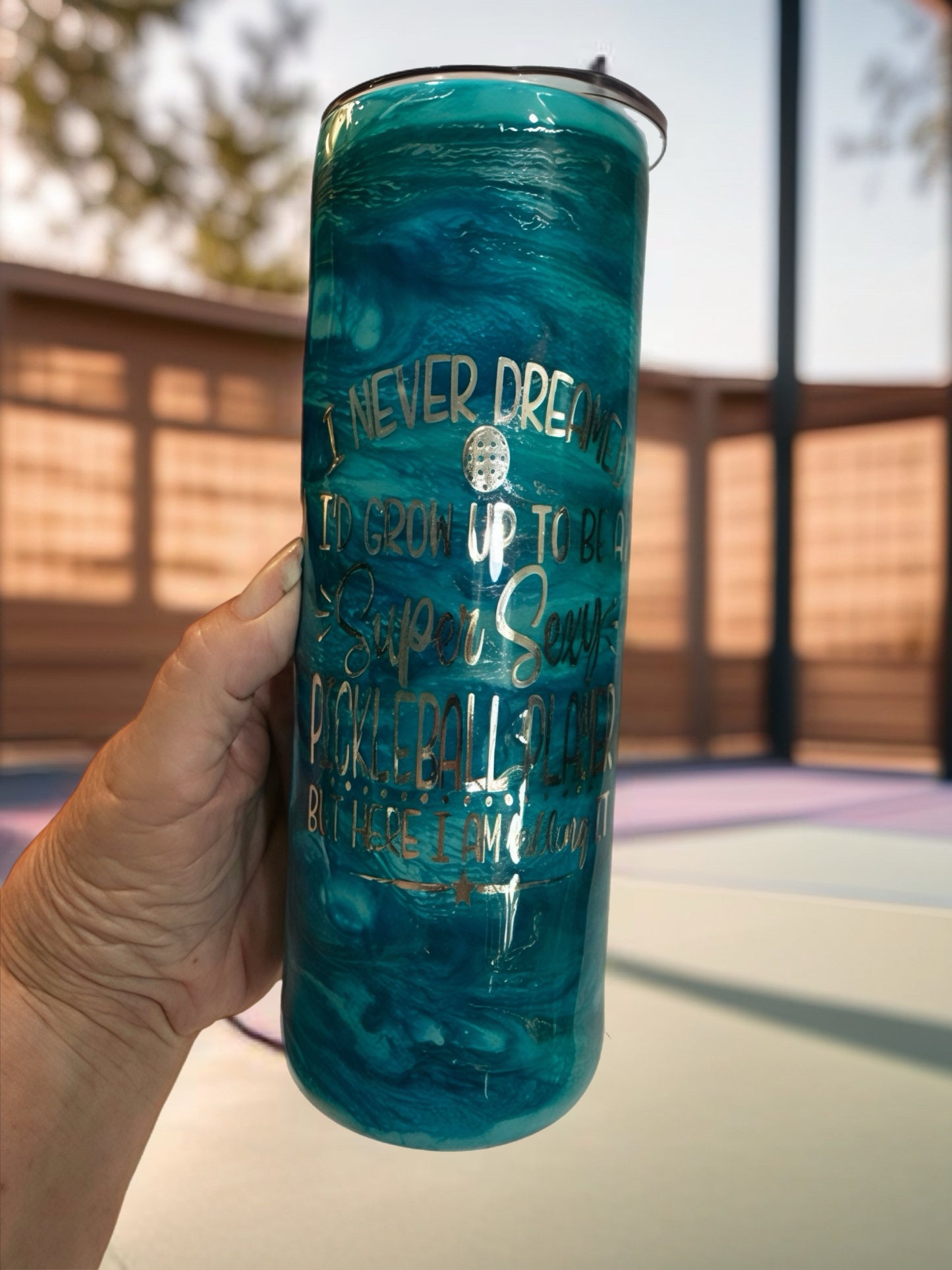 "Super Sexy Pickleball Player" Dark Emerald Swirl Tumbler
