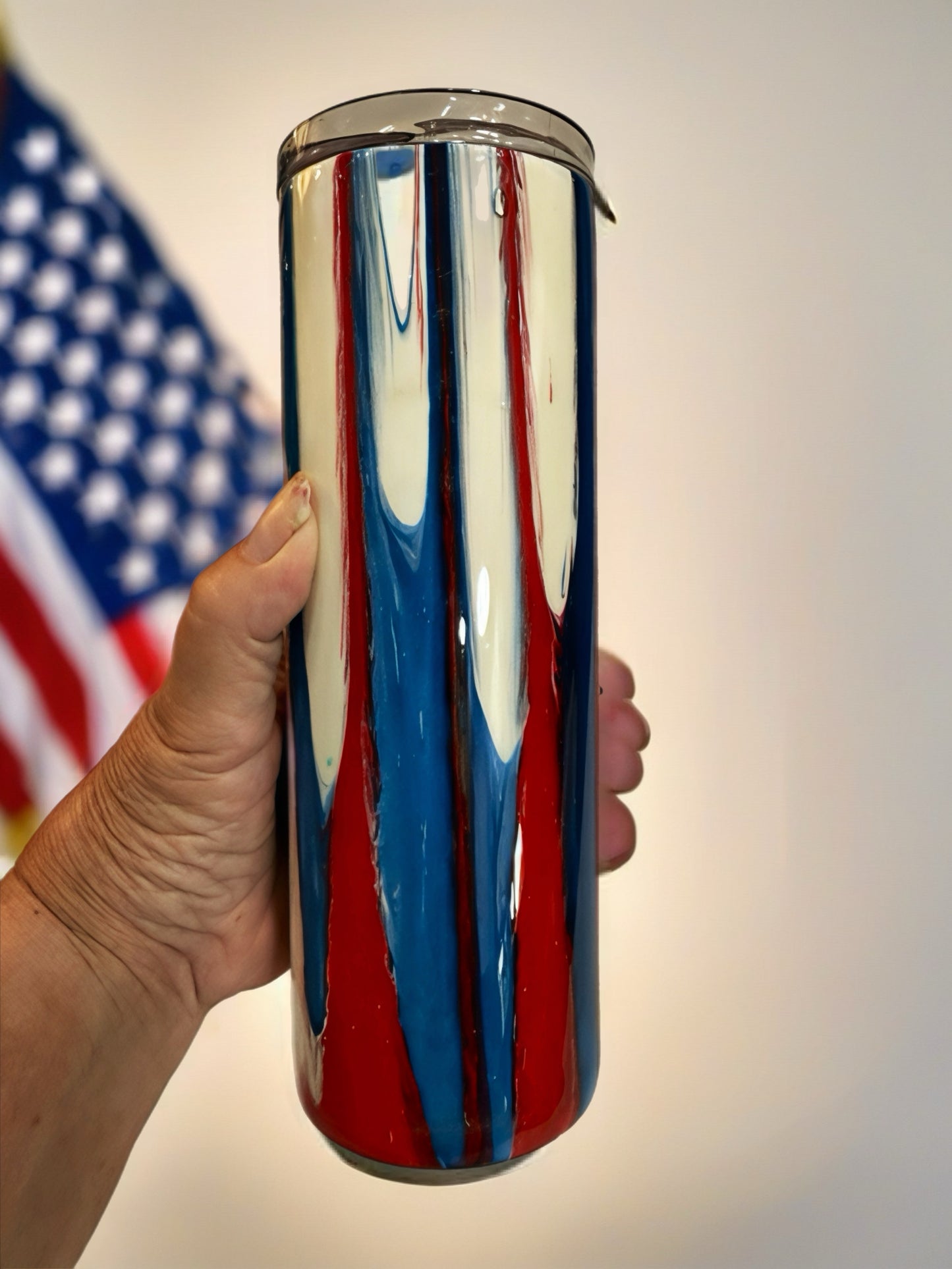 Patriotic Red, White &amp; Blue Marbled Stainless Steel Tumbler