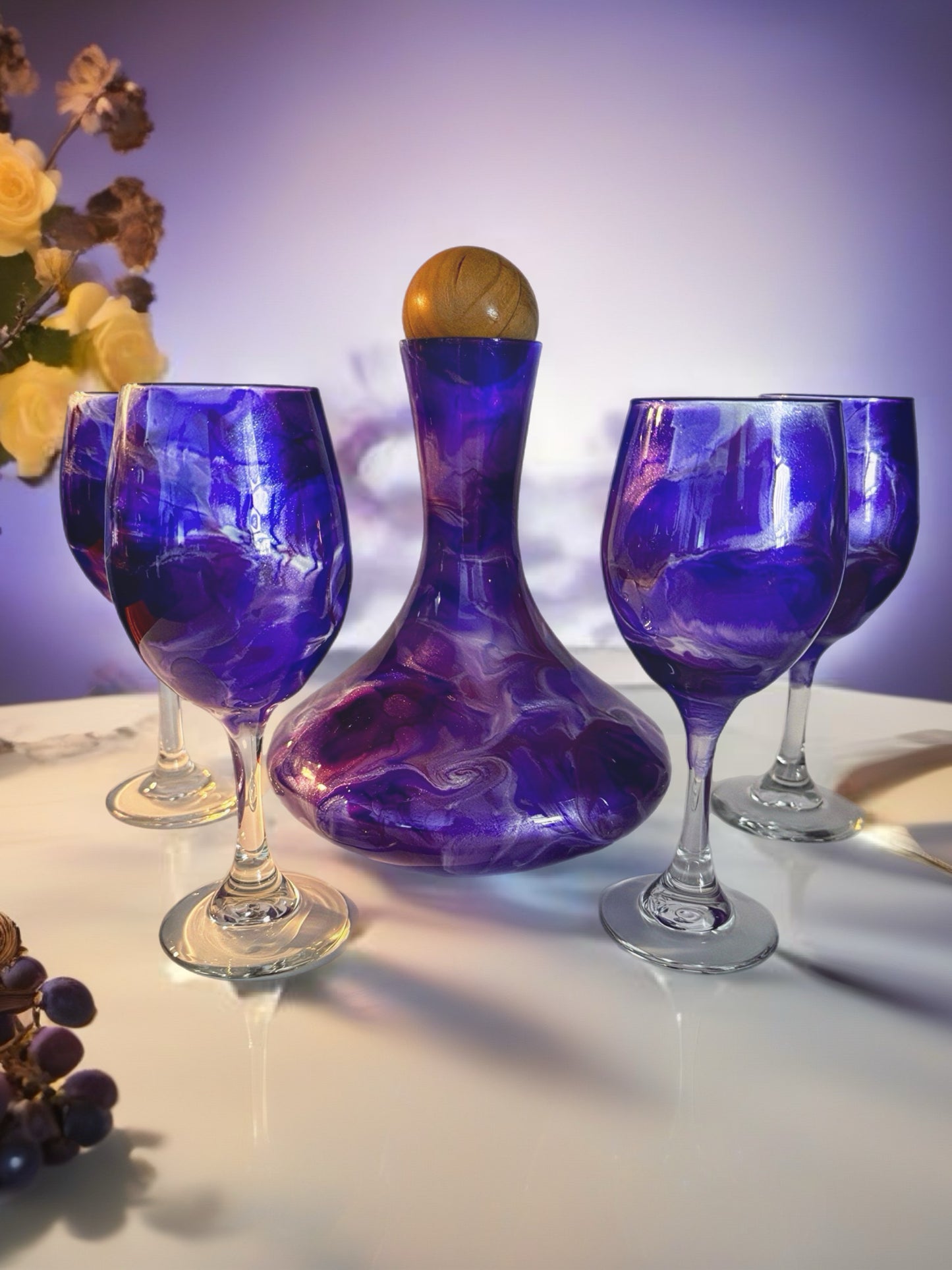 Amethyst Swirl Wine Decanter & Glass Set – 5-Piece Artisan Collection