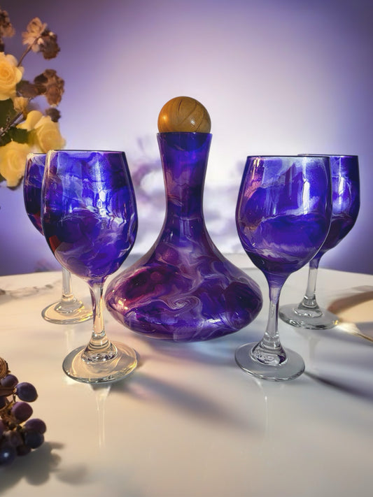 Amethyst Swirl Wine Decanter & Glass Set – 5-Piece Artisan Collection