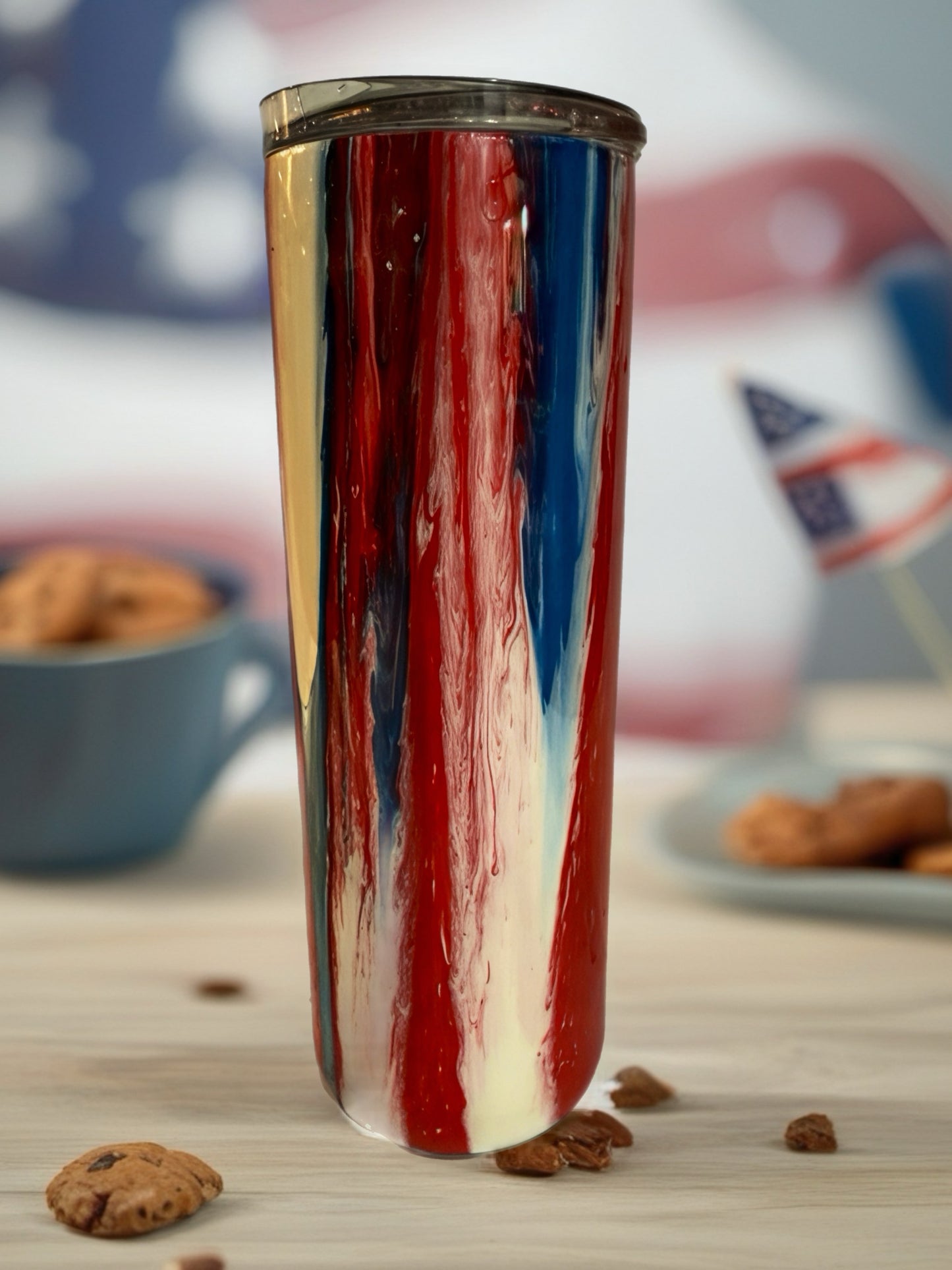 Patriotic Red, White &amp; Blue Marbled Stainless Steel Tumbler