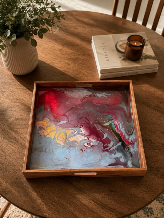 Sunset Marble Acrylic Resin Tray – 12-Inch Wooden Decor Accent