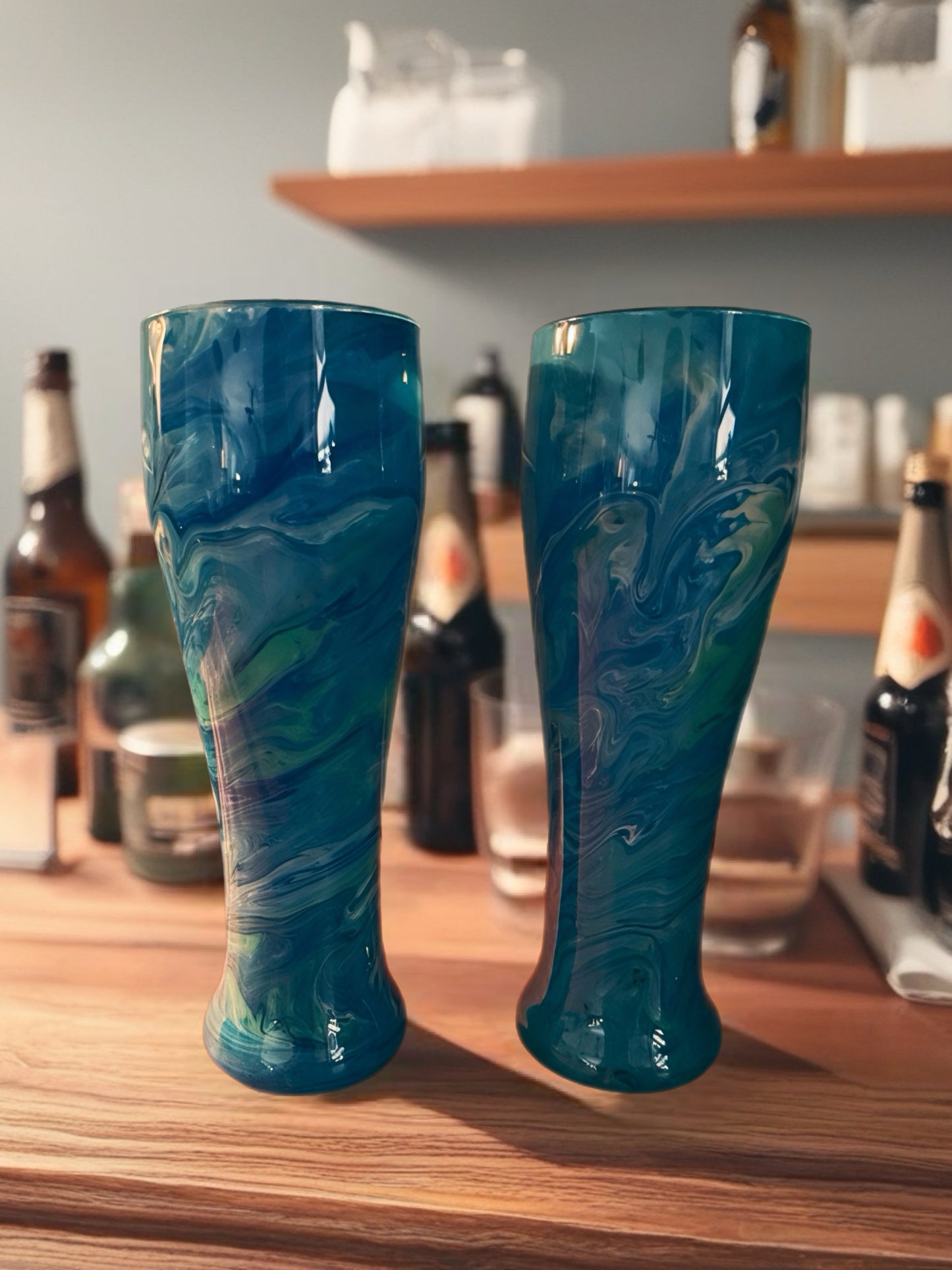Ocean Swirl Fluid Art Pilsner Glass