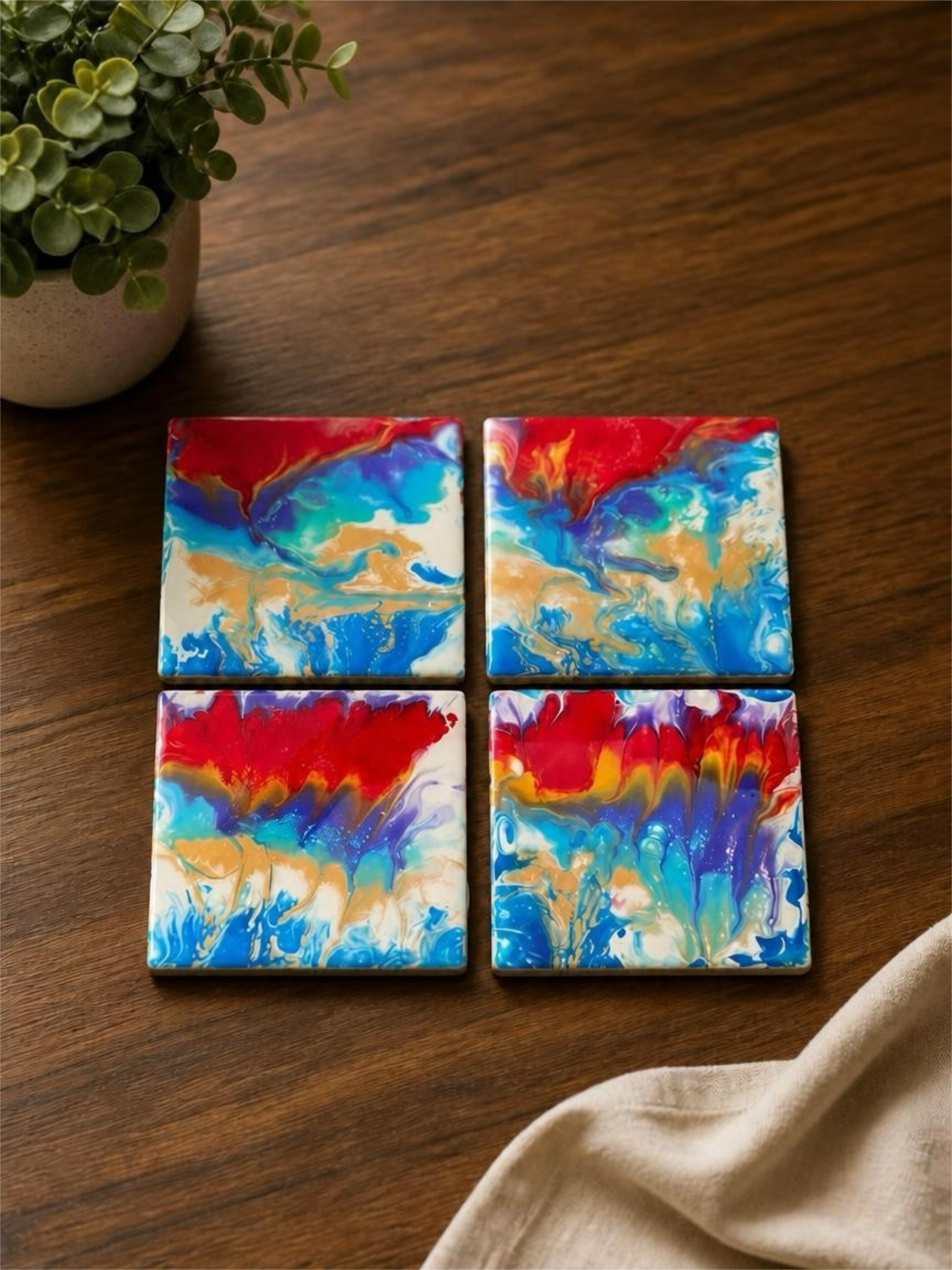 Fiesta Coastline Fluid Art Set of 4 Coasters