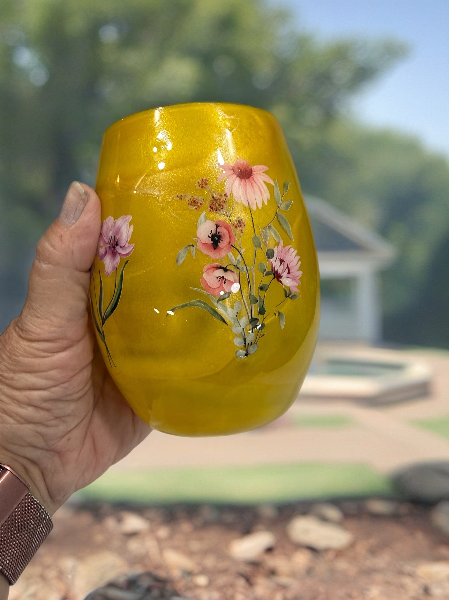 Enchanted Garden Shimmer  Wine Glass