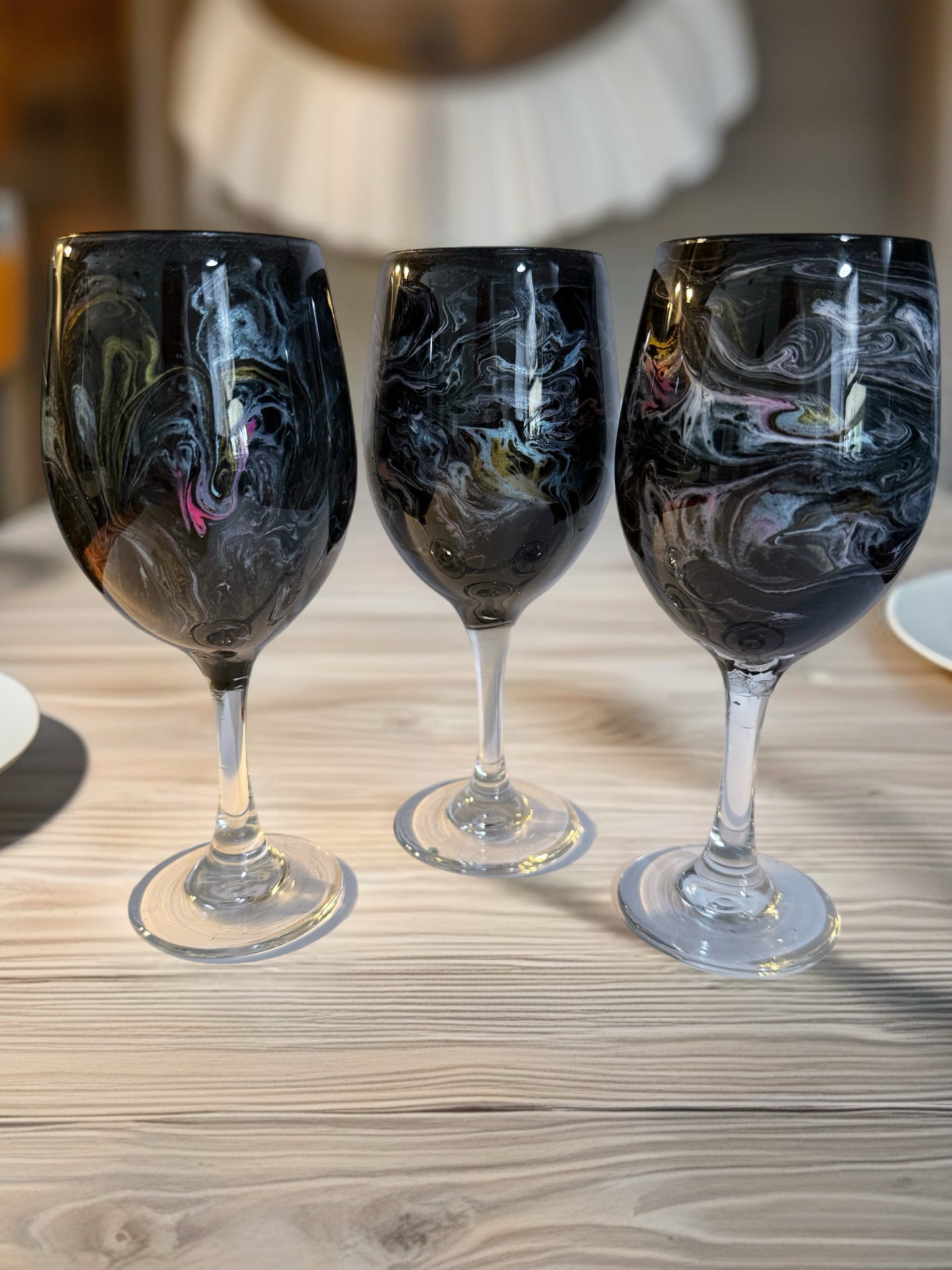 Handcrafted Black, White & Pink Marbled Wine Glass