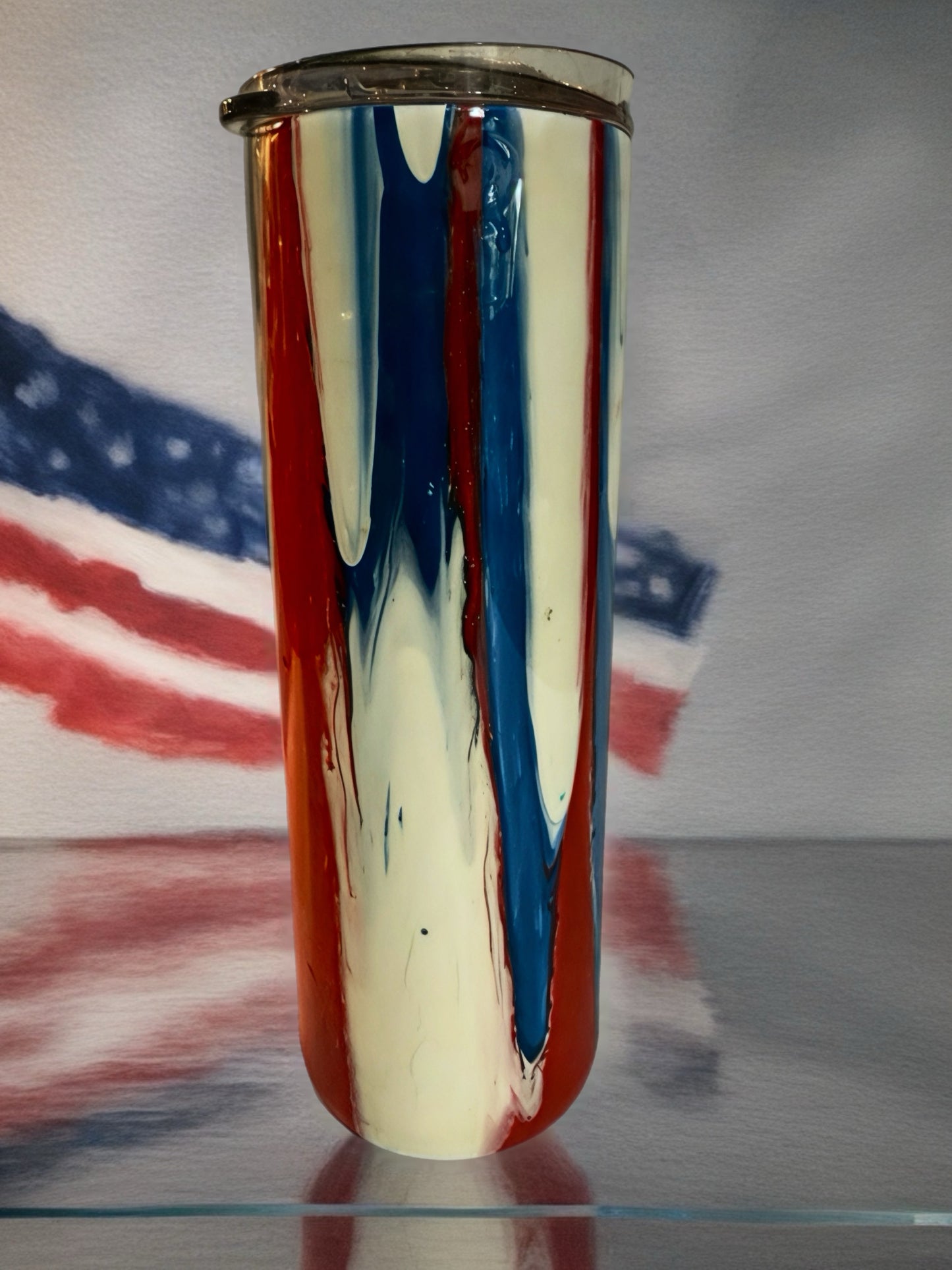 Patriotic Red, White &amp; Blue Marbled Stainless Steel Tumbler